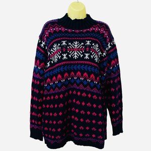 Vintage Floral Snowflake Cottage Core-Oversized Fisherman Chunky Black Sweater2X